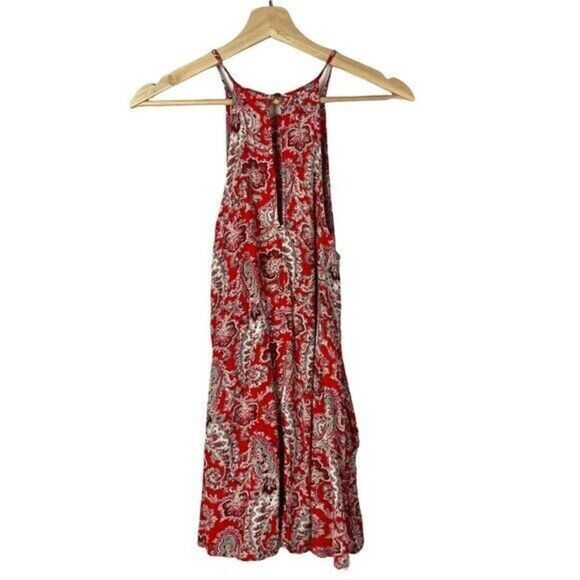 American Eagle AEO Red Floral High Neck Boho Shift Mini Dress XS - Picture 4 of 7